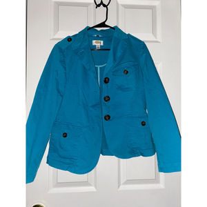 Talbots womens blue jacket button stretch petite size 12 97% cotton